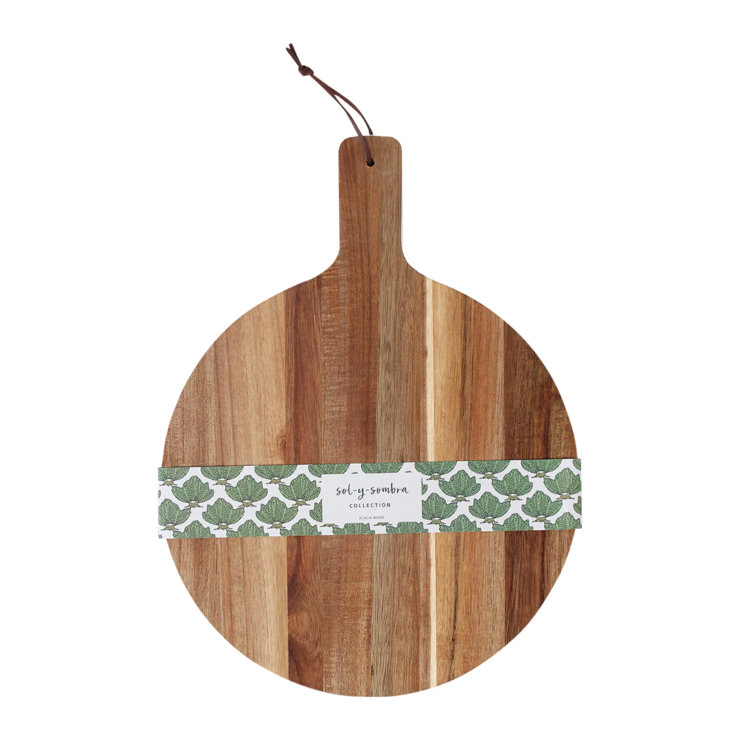 Acacia Wood Round Serving Board with white edge