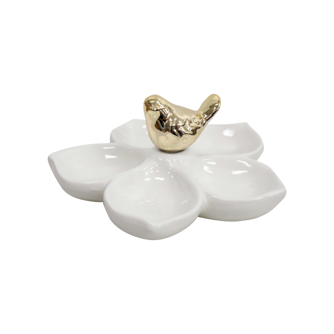 White Petal/Gold Bird Dish